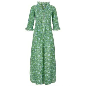 At Last Cotton Annabel Floral Green Blue Maxi Dress UK 24 (US XXL)